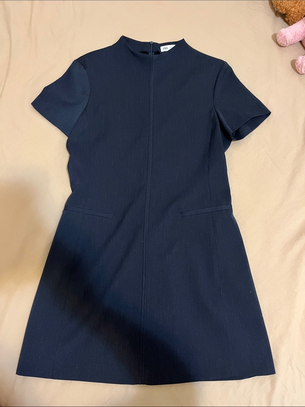 Zara Navy Short-Sleeve Mini Dress
